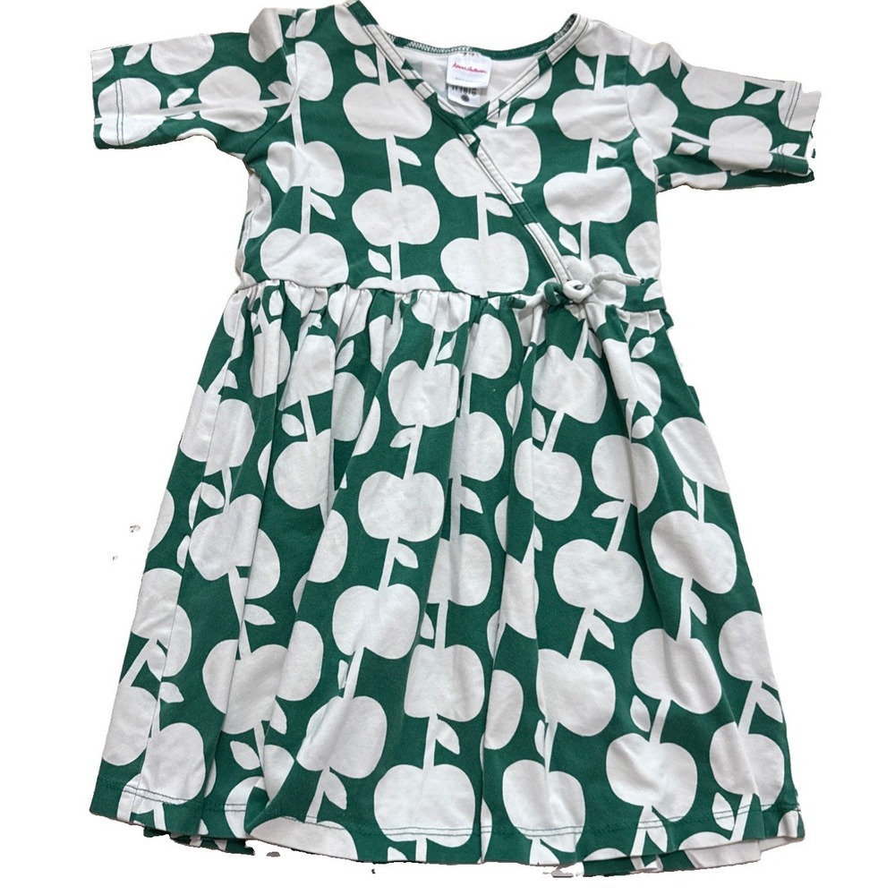 Girls HANNA ANDERSSON Quarter Sleeve Green Apple Knit Dress 110 5 Years